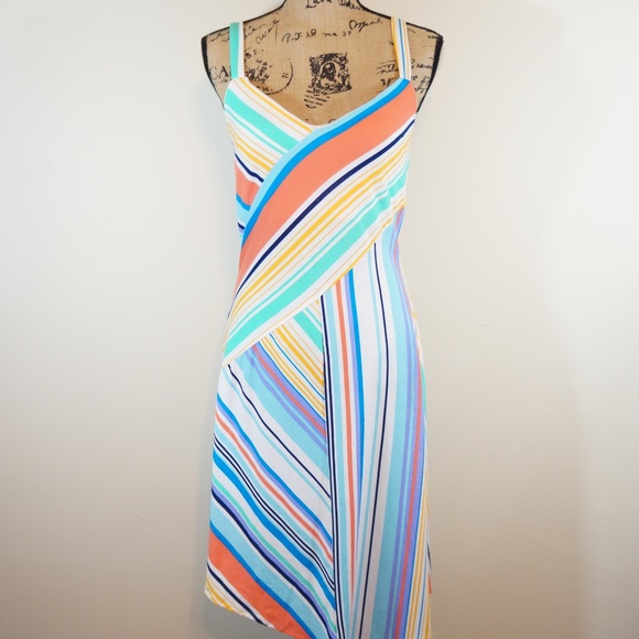 Bebop Striped Asymmetrical Midi Dress - Picture 4 of 8